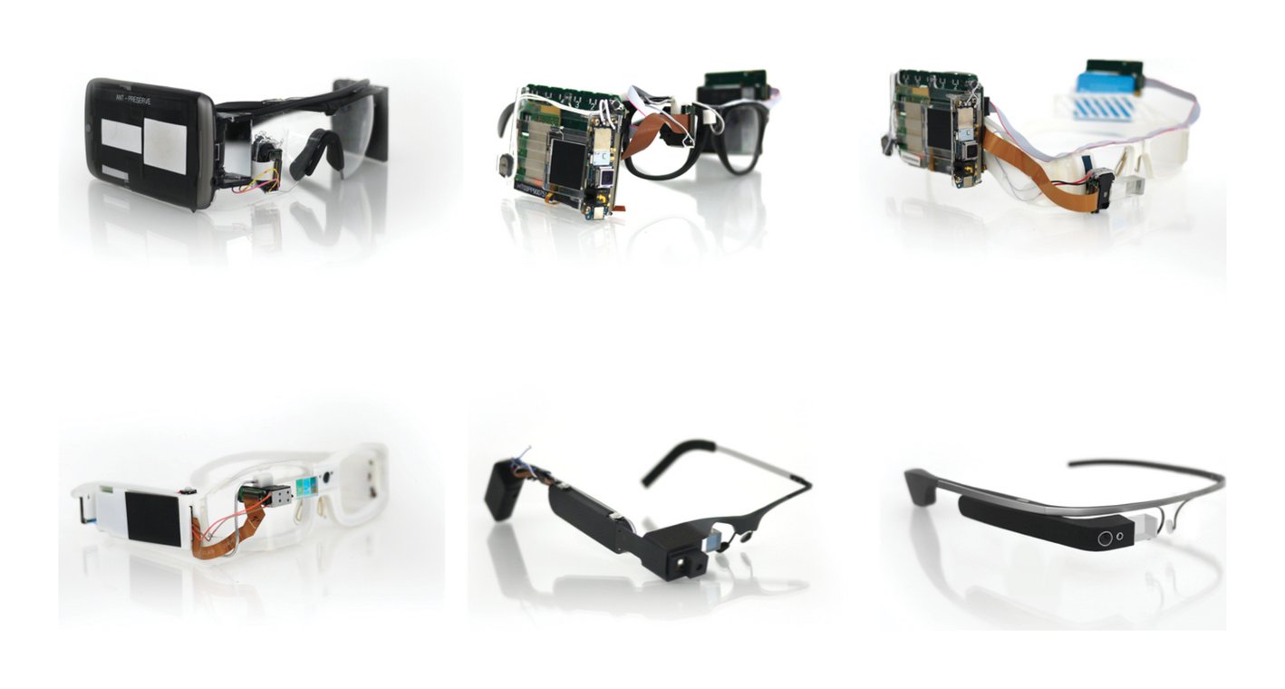Six Glass prototypes from bench rig to final headset