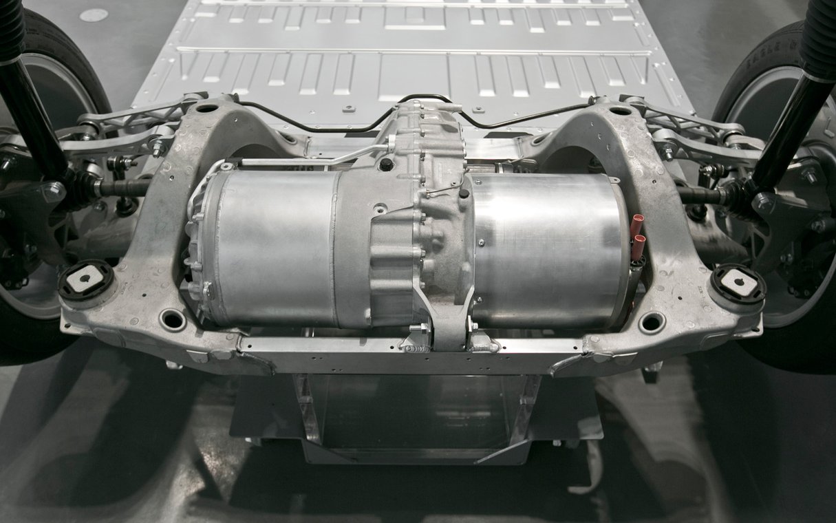 Model S rear drive unit in its subframe